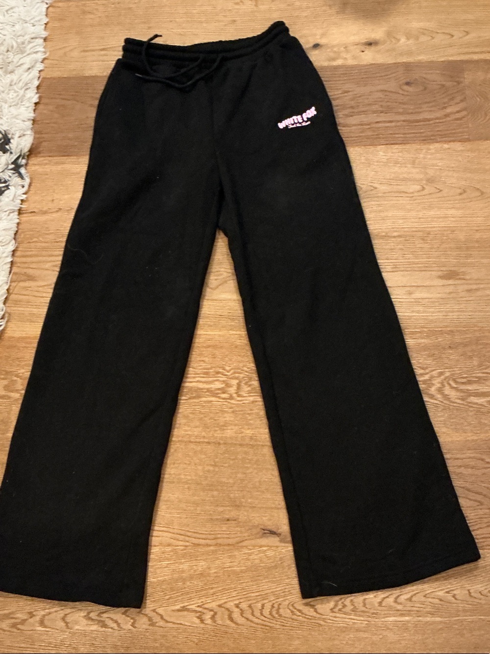 White Fox Boutique Black Lounge Pajama Pants with Pink Logo